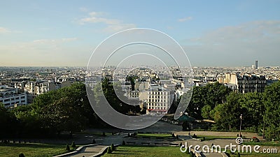 Sacred Heart cityscape. Of Paris in France, Europe. Skyline from Sacre Coeur Cathedral terrace, the highest view of Paris in the morning light with nobody Sacred Heart cityscape. Of Paris in France, Europe. Skyline from Sacre Coeur Cathedral terrace, the highest view of Paris in the morning light with nobody