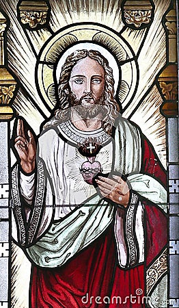 The Sacred Heart of Jesus in Stained Glass Editorial Stock Photo