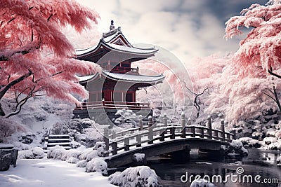 Sacred Japanese temple. Generate Ai Stock Photo