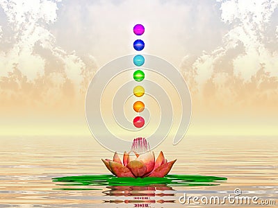 Sacred Lotus And Chakra Spheres Stock Photo