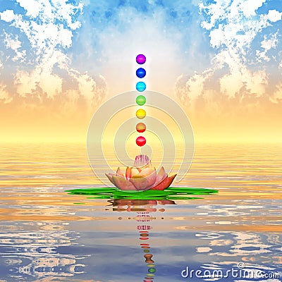 Sacred Lotus And Chakra Spheres Stock Photo