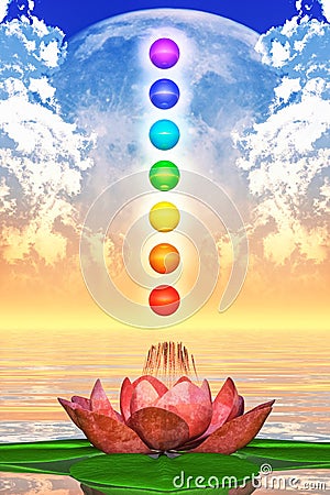 Sacred Lotus And Chakra Spheres Stock Photo