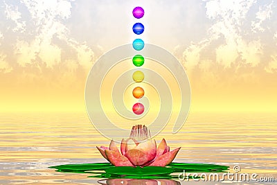 Sacred Lotus And Chakra Spheres Stock Photo