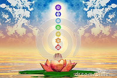 Sacred Lotus And Chakras Stock Photo