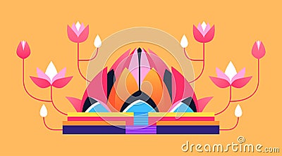 Sacred Lotus Temple - modern colored vector illustration Cartoon Illustration