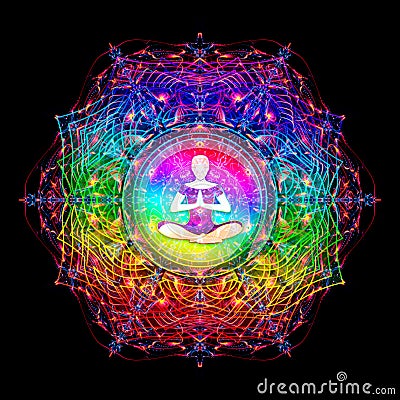 Sacred meditation abstract colorful mandala illustration Cartoon Illustration