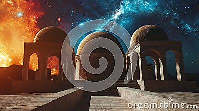 A sacred observatory where astronomical alignments create portals to higher understanding studied by priests Stock Photo