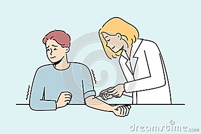 Sacred patient at blood collection in clinic Vector Illustration