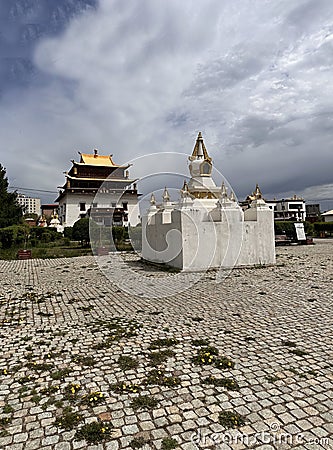 Traditional stupa in traditional sacred place - Mongolia,Gandan Khiid Buddhist Monastery Complex in Mongolia Stock Photo