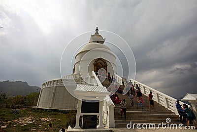 Sacred places in the Himalayas. Buddha monastery Species pictures of the city of Pokhara Nepal. Editorial Stock Photo