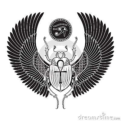 Sacred scarab beetle and eye of Horus ancient Egypt hand drawn vector illustration Vector Illustration