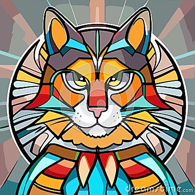 Sacred Splendor: Feline Majesty in Stained Glass Vector Illustration