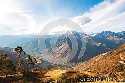 Sacred Valley harvested wheat field in Urubamba Valley in Peru Stock Photo