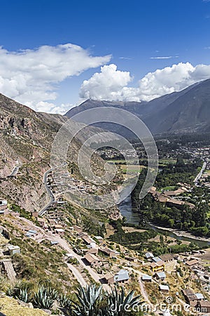 Sacred Valley harvested wheat field in Urubamba Valley in Peru, Stock Photo