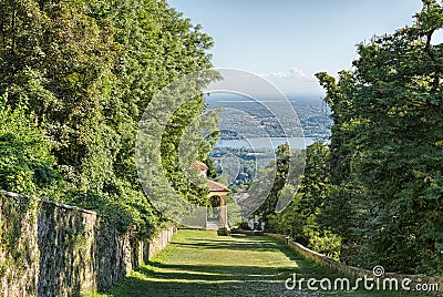 Sacro Monte of Varese or Santa Maria del Monte, Italy. Sacred way that leads to medieval village Stock Photo