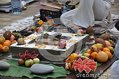 Sacrifice fire in Vedic wedding Stock Photo