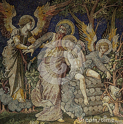 Sacrifice of Isaac by Abraham (mosaic) Stock Photo
