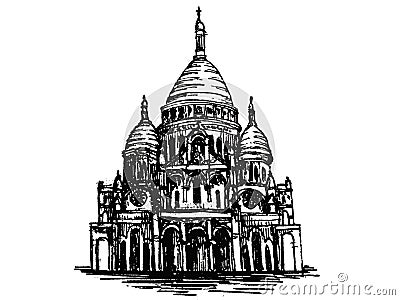 SacrÃ©-Coeur basilica in Paris sketchy black and white image Vector Illustration