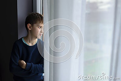 Sad alone little boy child Stock Photo