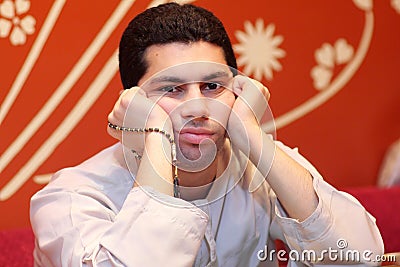 Sad arab muslim man Stock Photo