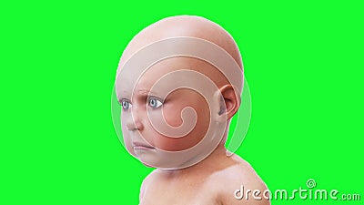 Sad baby, children. Green screen 3d rendering. Stock Photo