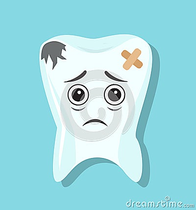 Sad and bad tooth Vector Illustration