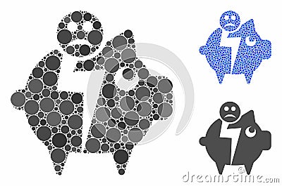 Sad Bankruptcy Piggy Bank Mosaic Icon of Spheric Items Stock Photo