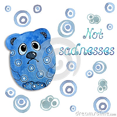 Sad bear Cartoon animals. Drawing in watercolor and graphic style for the design of prints, backgrounds, cards, invitations Stock Photo