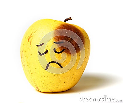 Sad beaten black eye fake apple Stock Photo