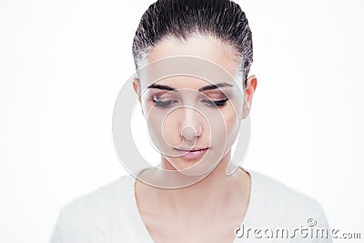 Sad beautiful woman looking down Stock Photo