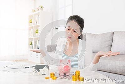 Sad beautiful woman want to buy new house Stock Photo