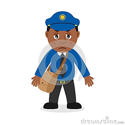 Sad Black Mailman Cartoon Character Vector Illustration