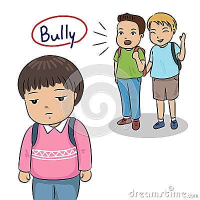 Sad boy being bullying by school friends Vector Illustration