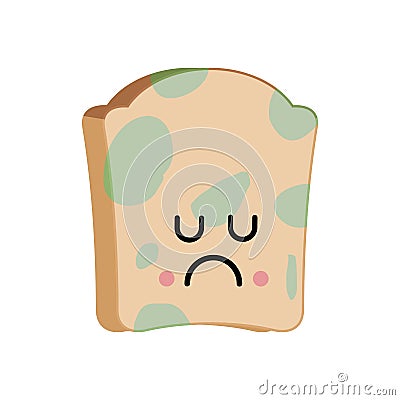 Sad bread with mold emoji. Foul food vector illustration Vector Illustration