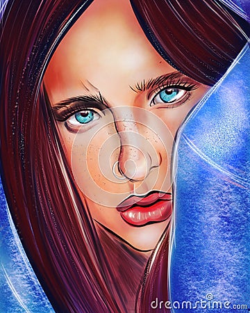 Sad girl with blue eyes Stock Photo