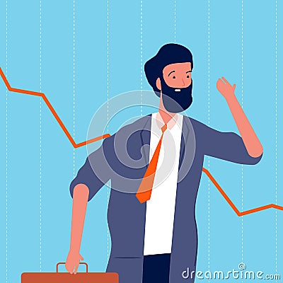 Sad businessman. Bankrupt, shares decline. Upset broker, negative financial schedule or fault sales vector illustration Vector Illustration