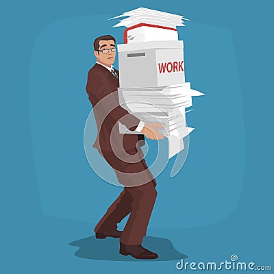 Sad businessman carries working papers Vector Illustration