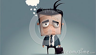 sad businessman Kawaii cartoon character business illustration cloud dark black bad mood depression depressed sorrowful fed up Stock Photo