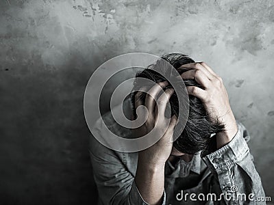 Sad businessman sitting head in hands. negative thinking concept, emotion portrait Stock Photo