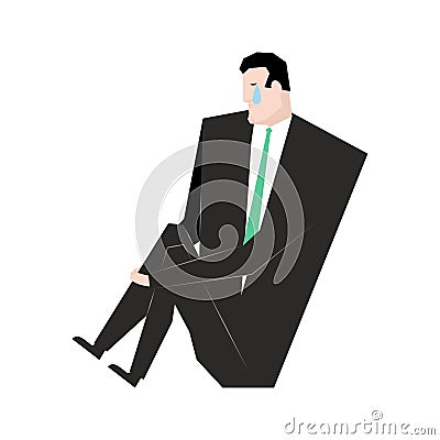 Sad businessman. sorrowful boss. Crying guy. Sadness manager Vector Illustration