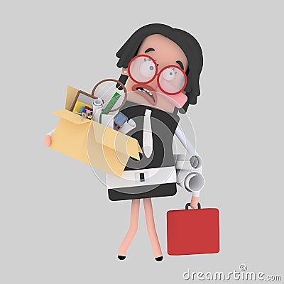 Sad businesswoman holding a box Stock Photo