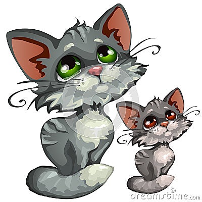 Sad cartoon gray kitty, vector animal Vector Illustration