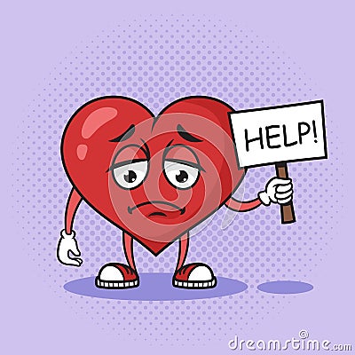 Sad cartoon heart asking help vector hand drawn Vector Illustration