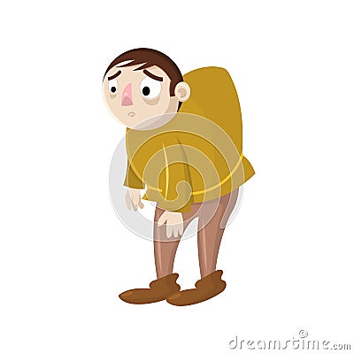 Sad cartoon vector hunchback. Design for print, mascot, emblem, t-shirt, party decoration, sticker Vector Illustration