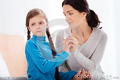 Sad child rejecting to use nasal drops Stock Photo