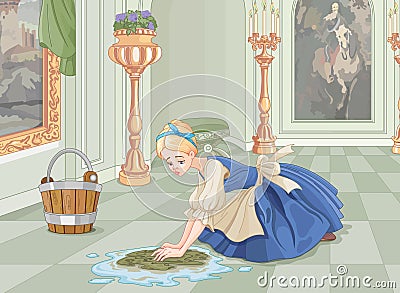 Sad Cinderella Cleaning Stock Photo