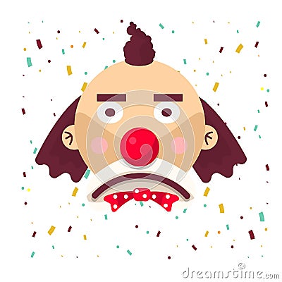 Sad clown face vector isolated flat icon Vector Illustration