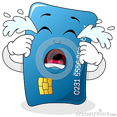 Sad Crying Blue Credit Card Character Vector Illustration