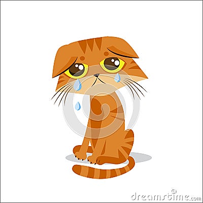 Sad Crying Cat. Cartoon Vector Illustration. Crying Cat ...