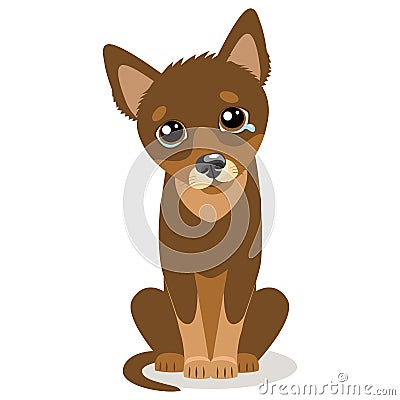 Sad Crying Dog Cartoon Vector Illustration. Dog With Tears. Crying Dog Face. Vector Illustration